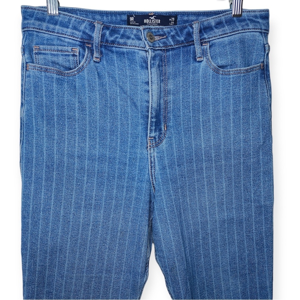 Hollister Blue White Pinstripe Ultra High Rise Ankle Skinny Jeans - Picture 2 of 8